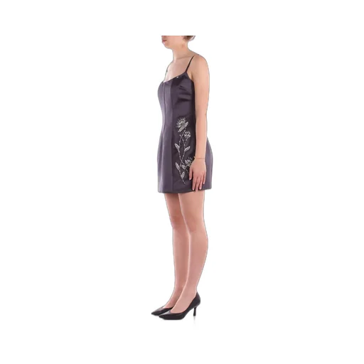Floral-Embroidered Satin Dress