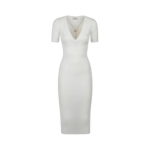 Necklace Embellished Ribbed Dress
