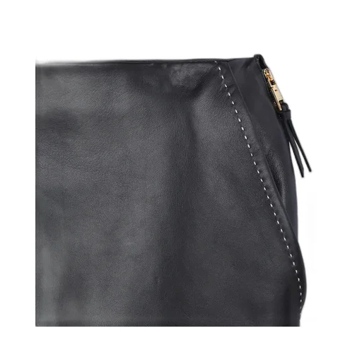 Contrast Topstitched Leather Skirt