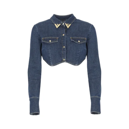Logo Detailed Cropped Denim Shirt