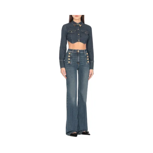 Logo Detailed Cropped Denim Shirt