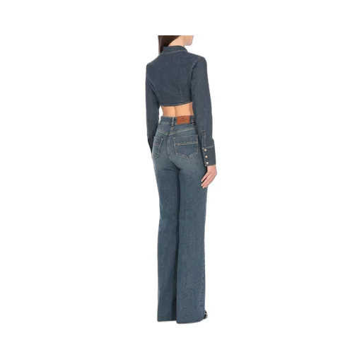 Logo Detailed Cropped Denim Shirt