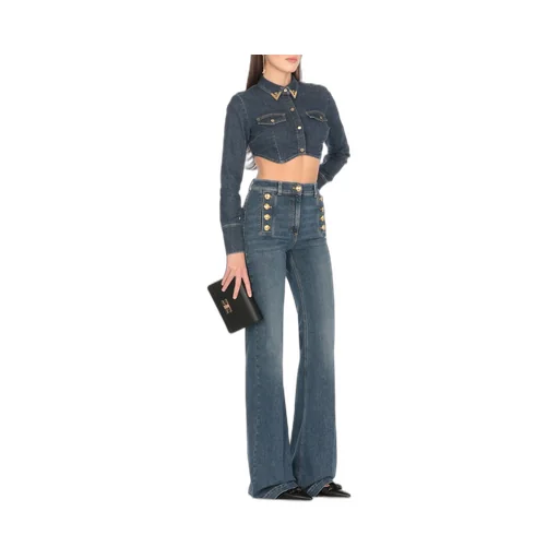 Logo Detailed Cropped Denim Shirt