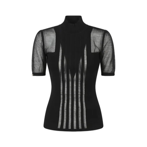 Transparency Detailed High-Collared Top