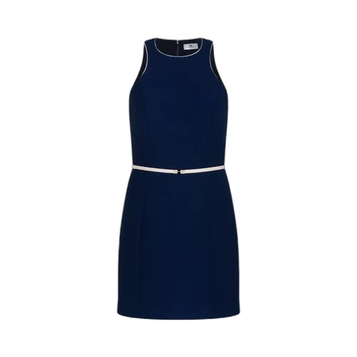 Contrasted Belt CrÊPe Dress