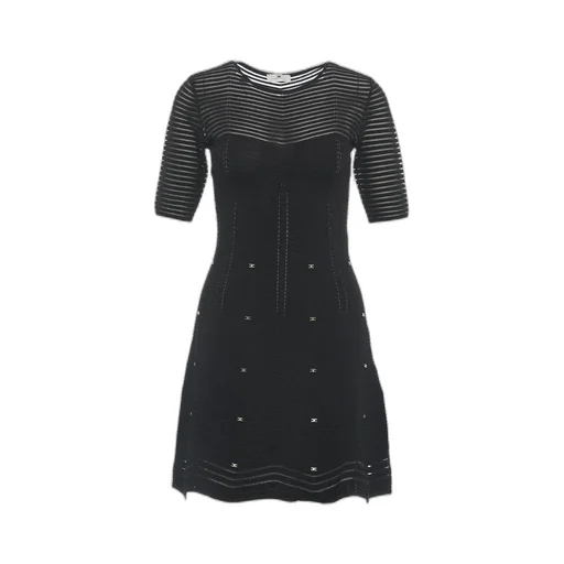 Herringbone Pattern Embellished Mini Dress