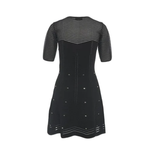 Herringbone Pattern Embellished Mini Dress