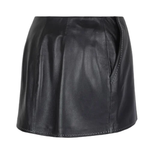 Contrast Topstitched Leather Skirt