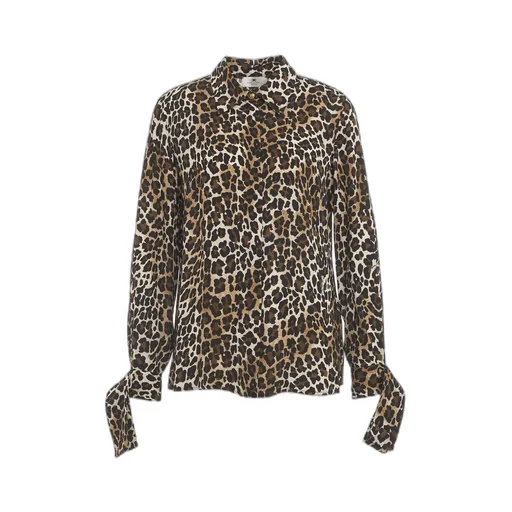 Ribbon Cuffs Animalier Printed Georgette Blouse