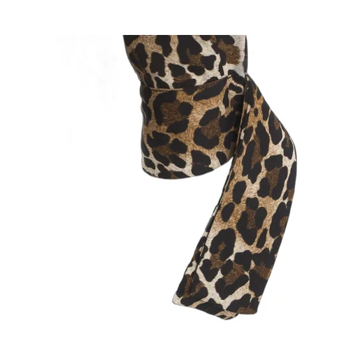 Ribbon Cuffs Animalier Printed Georgette Blouse