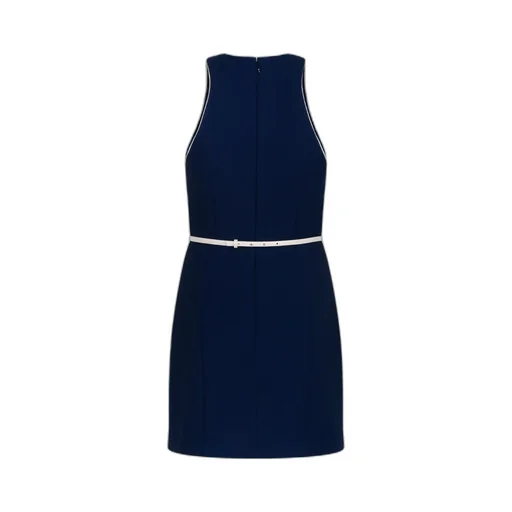 Contrasted Belt CrÊPe Dress