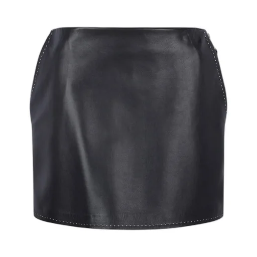 Contrast Topstitched Leather Skirt