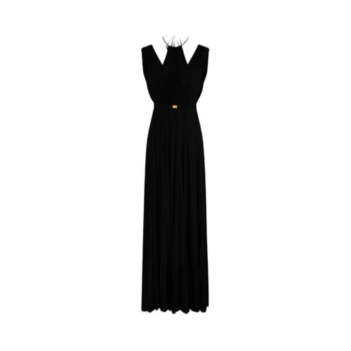Open Back Belted Lurex Gown
