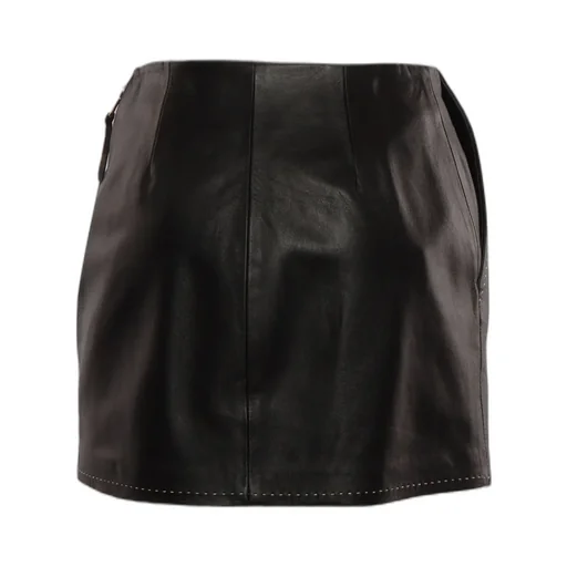 Contrast Topstitched Leather Skirt