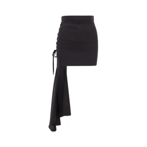 Criss-Cross Laced Crepe Asymmetric Miniskirt