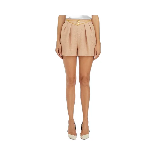 Logo Plaque Laminated Tweed Shorts
