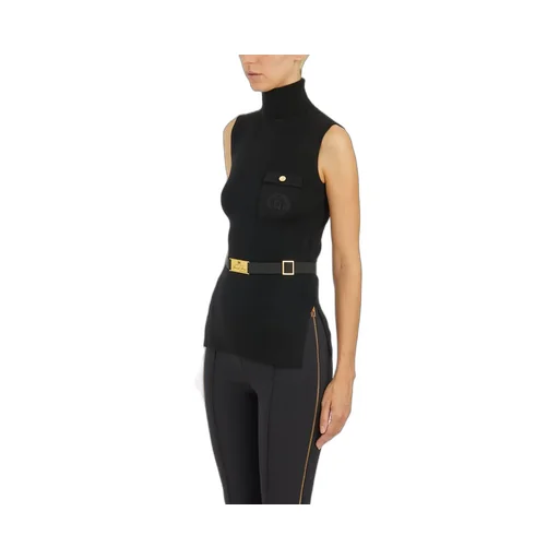 Logo Embroidered Narrow-Ribbed Turtleneck Top