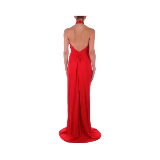 Logo Plaque Draped Red Carpet Dress