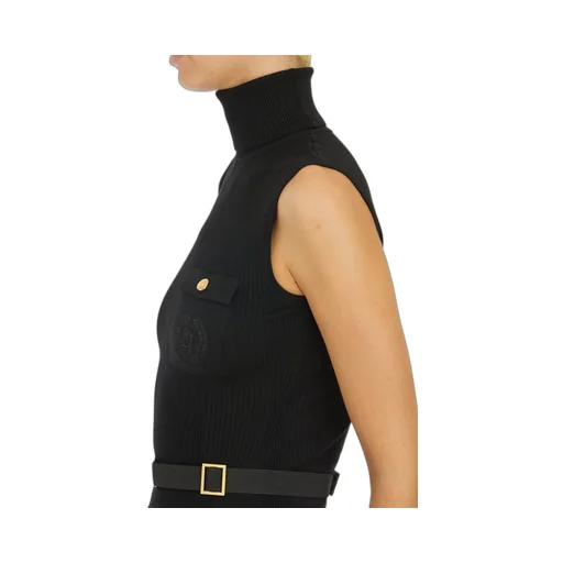 Logo Embroidered Narrow-Ribbed Turtleneck Top