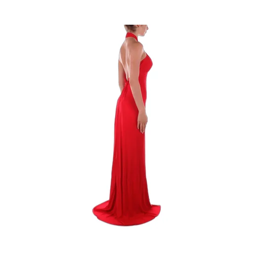 Logo Plaque Draped Red Carpet Dress