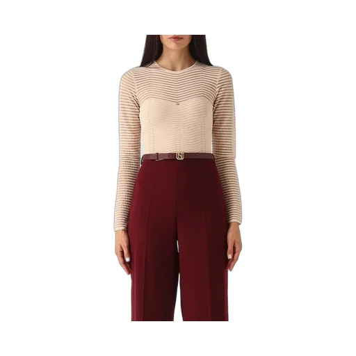 Herringbone-Pattern Long-Sleeved Bodysuit