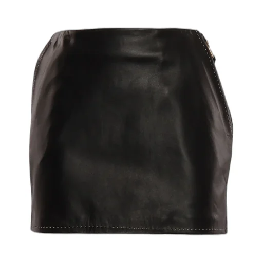 Contrast Topstitched Leather Skirt