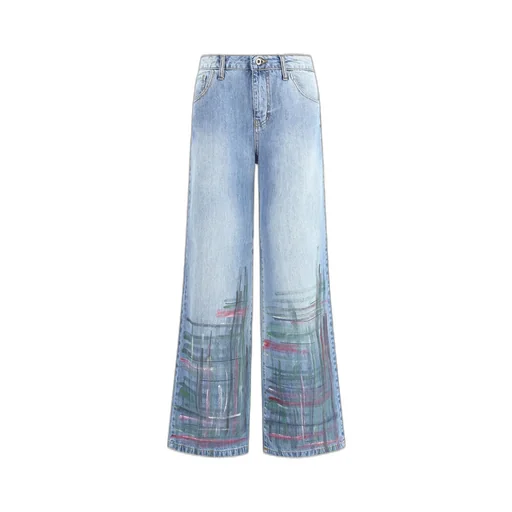 Paint-Splatter Wide-Leg Jeans