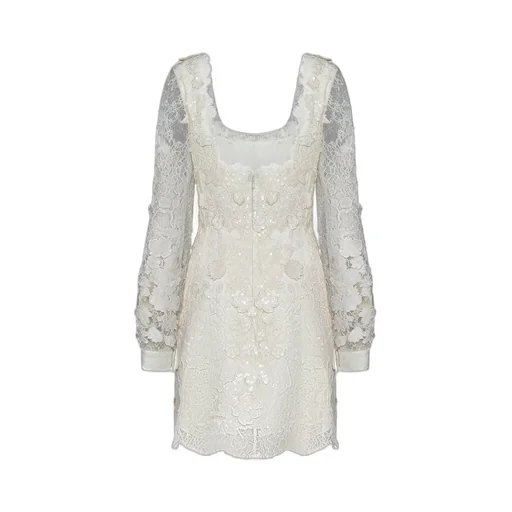 Sequin-Embellished Square Neck Mini Dress