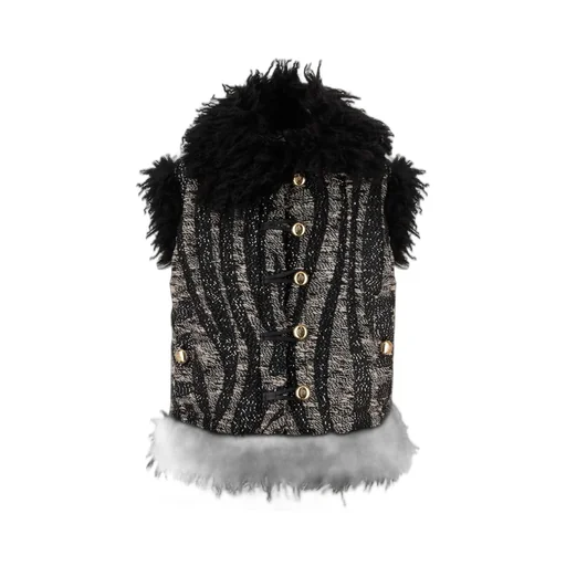 Fur Trim Abstract Vest