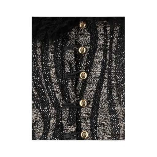 Fur Trim Abstract Vest