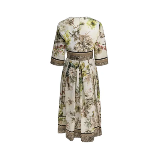 Printed V-Neck Midi Dress