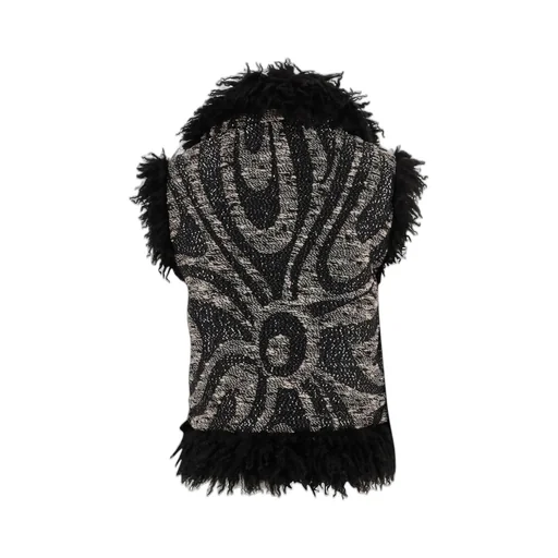 Fur Trim Abstract Vest