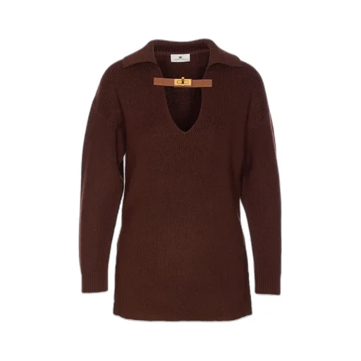 Ribbed Knit Buckle-Detail Polo-Collar Jumper
