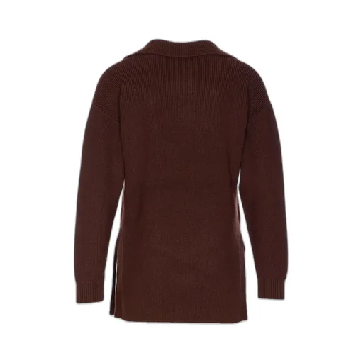 Ribbed Knit Buckle-Detail Polo-Collar Jumper