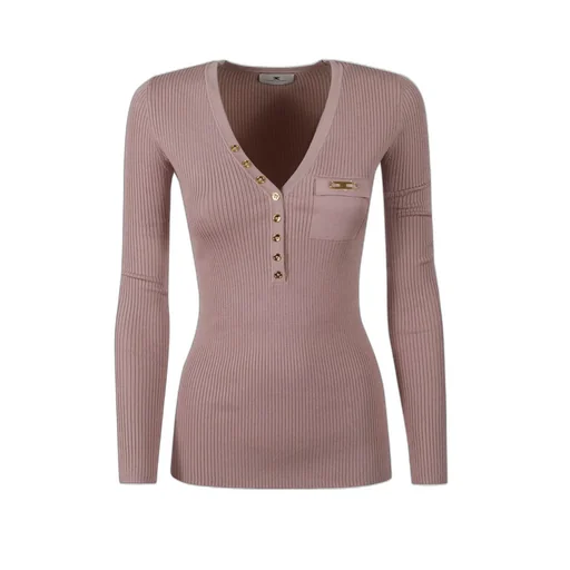 Ribbed Knit Top With Breast Pocket