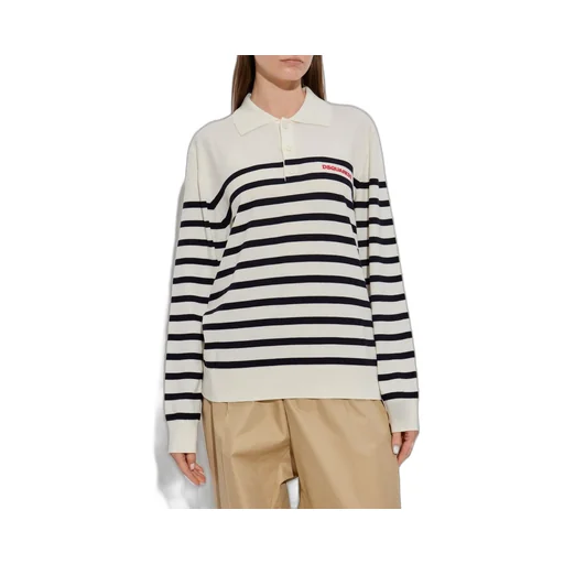 Logo Embroidered Striped Knit Polo Top