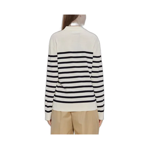 Logo Embroidered Striped Knit Polo Top