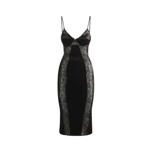 Lace-Panelled Embellished Midi Dress