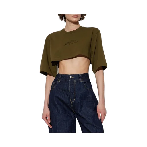 Logo Embroidered Cropped T-Shirt