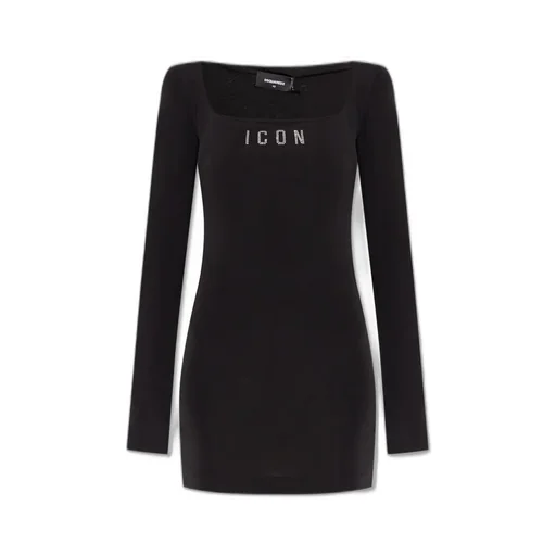 Icon Logo Embellished Square Neck Mini Dress