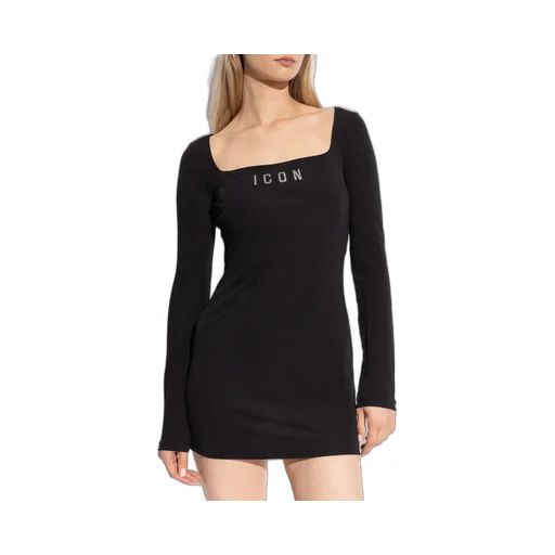 Icon Logo Embellished Square Neck Mini Dress