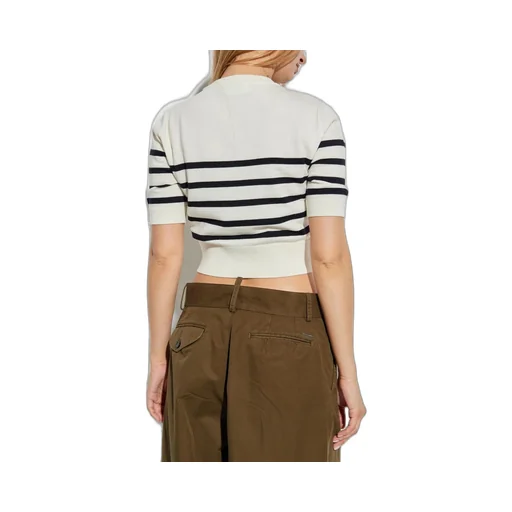 Logo Embroidered Striped Cropped Jumper