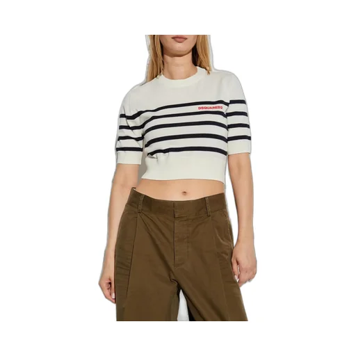 Logo Embroidered Striped Cropped Jumper