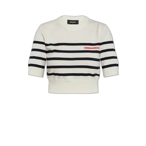 Logo Embroidered Striped Cropped Jumper