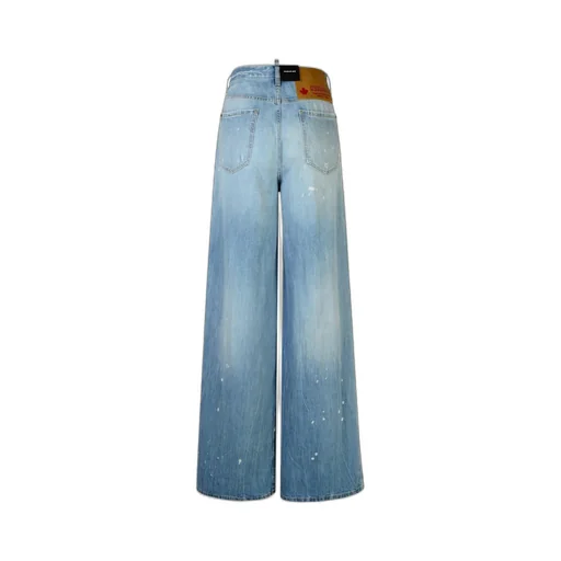 Logo-Patch Distressed Wide-Leg Jeans