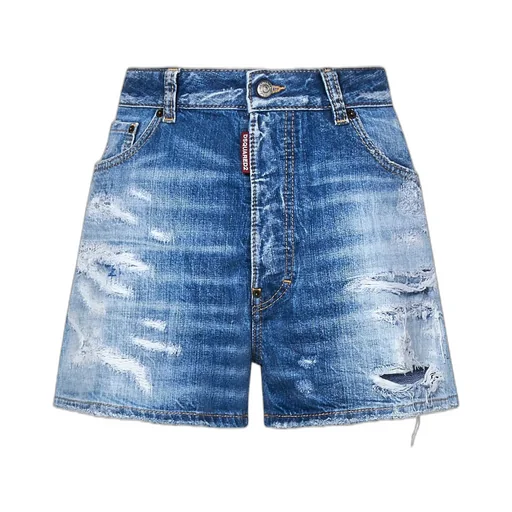 Logo Patch Distressed Denim Shorts