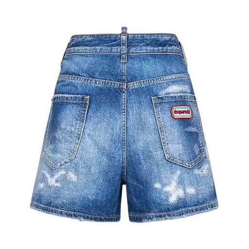 Logo Patch Distressed Denim Shorts