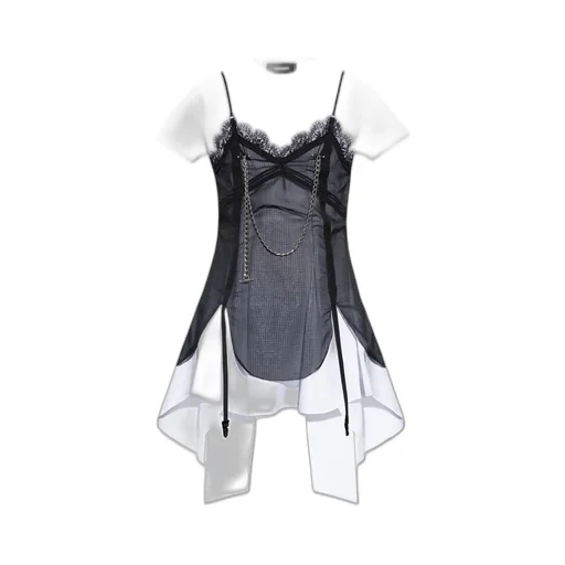 Pierced Apron Layered Effect Mini Dress