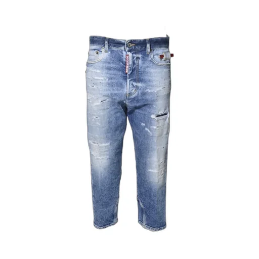 Logo-Patch Distressed Tapered Jeans