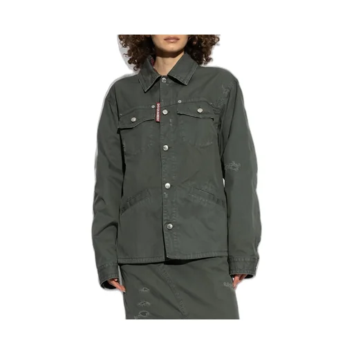 Button-Up Distressed Belted Overshirt